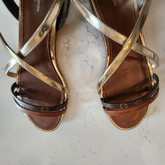 Louis Vuitton Gold Monogram Landscape Sandals, Authentic - Picture 3 of 13